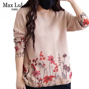 Max LuLu 2020 Čínsky Módny Štýl Dámske Zimné Voľné Oblečenie, Dámy Vintage Kvetinový Svetre Žena Bežné Tlačené Pulóvre