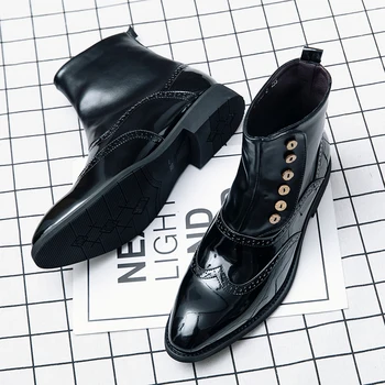 Nové pánske Kožené Čierne Špicaté Prst Patent Topánky Klasické Vysoko Kvalitné Pohodlné Obchodné Topánky Bežné Chelsea Boots Veľký Veľkosť