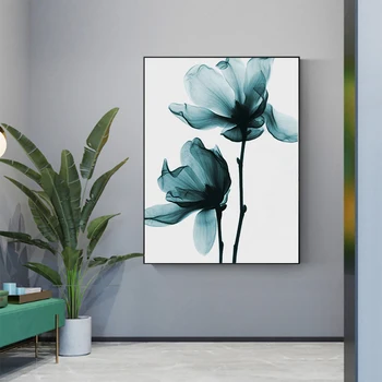 Nordic Plátno na Maľovanie Kvetov, Plagát, Modrá Kvetinový Wall Art Print pre Vintage Obývacia Izba Dekoratívne Nástenné Obrazy