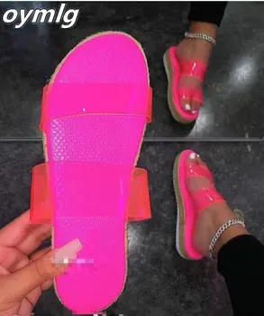 2020 lete nové dvojvrstvové transparentné PVC dámske topánky ploché päty, zvýšené non-slip vonkajšie plážové sandále all-zápas papuče