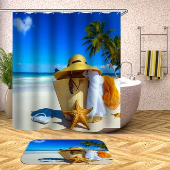 Pláž Shell Mora Nepremokavé Sprchový Záves Vytlačené Vaňa Závesy pre Kúpeľni Vaňa na Kúpanie Kryt Extra Veľké Široké 12pcs Háčiky