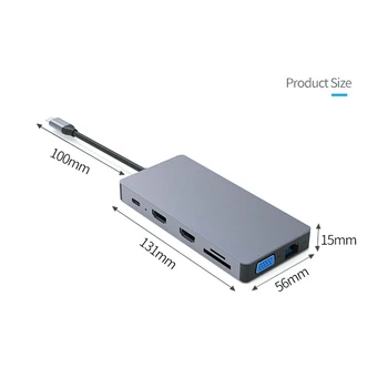 USB C Hub 12 v 1 Viacportová Adaptér s PD Výkon Dodanie, 4K HDMI Výstup, 3 USB Porty, Čítačka Kariet, VGA,o Port