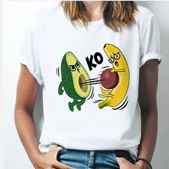 2020 Nové Avokádo-Tlač Ženy T-shirts Harajuku Legrační Karikatúra Top Žena T Shirt Bežné Kolo Krku Oblečenie Letné Tee Topy, Košele