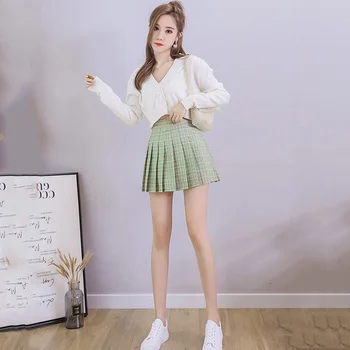 2020 kórejský Kockované Sukni, Skladaný Kawaii Japonskej Školy Sukne Micro Mini kórejský Sladkosti Štýl Oblečenie Vysoký Pás A-line Ženy