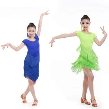 Dievčatá Strapce Profesionálne latinskej tanca šaty Deti Sála Salsa Tanečné nosiť Oblečenie Detí Fáze nosiť kostýmy Oblečenie