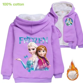 Disney detský Sveter na Zips Hrubé Bunda Dievčatá Mrazené Elsa Tlač Hoodie Chlapci Populárny Kreslený Zimný Kabát