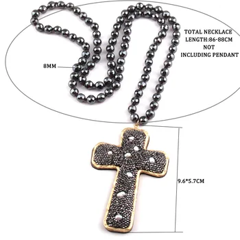 Móda České Šperky Tvárou Hematite Kameň Viazané Crystal Spevnené Pearl dekorácie Cross Prívesok Náhrdelníky