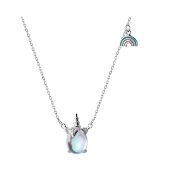 MloveAcc 925 Pevné Reálne Mincový Striebro Rainbow Crystal Jednorožec Prívesok Krátke Náhrdelníky pre Dievča Ženy Strieborné Šperky