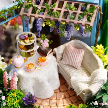 DIY Doll House Furnitures Miniatúrne Doll House Ružovej Záhrade Protiprachový Kryt Ručné Svetlo Domu, Hračky Pre Deti, #E