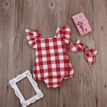 Novorodenca Deti Baby Girl Červená Koberčeky Romper Jumpsuit S hlavovým oblúkom Oblečenie, Oblečenie 0-18 M AU