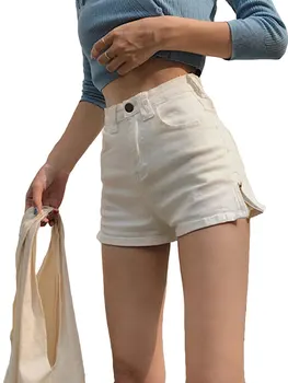 Letné Vintage Vysoký Pás Bočné zip Denim Šortky Ženy kórejský Štýl Bežné Šortky Džínsy Letné Hot Krátke Nohavice
