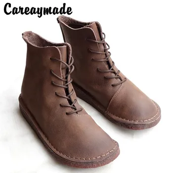 Careaymade-Prírodné Cowhide kožené retro literatúra, umenie voľný čas, topánky, pavstavač čipky s plochým dnom Vysoko kvalitné topánky