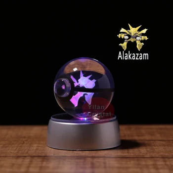 Alakazam Pokeball Rytie Kolo Crystal S Black Line Pekné Módne 50mm*50mm Loptu S LED Base Crystal Base