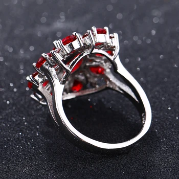 Bague Ringen Top Značky Dark Red Ruby Drahokam Kvet Tvar Snubný Prsteň Striebro 925 Šperky Prstene Pre Ženy Veľkoobchod Strany Dary