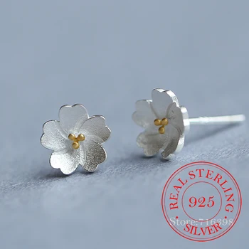 Vysoká Kvalita Romantické Darčeky 925 Sterling Silver Cherry Blossom Stud Náušnice Kvetinový Náušnice pre Ženy Drop Shipping