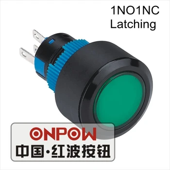 ONPOW 22 mm Latching 1NO1NC LED svetelné Kolo Plastové tlačidlo spínača (LAS1-APY-11Z/G/12V) CE, UL, ROHS