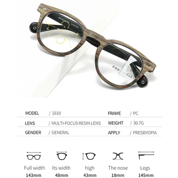 VCKA Inteligentné rogressive Multifokálne okuliare na Čítanie Vidieť Ďaleko A Blízko Muži Ženy Woodgrain Bifocal Presbyopia +1,0 až+3.5