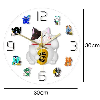Maneki Neko Fortune Kitty Cartoon Nástenné Hodiny Japonský Beckoning Mačky Non Tikot Nástenných Hodiniek Roztomilý Šťastie Mačka Chronometra Domova