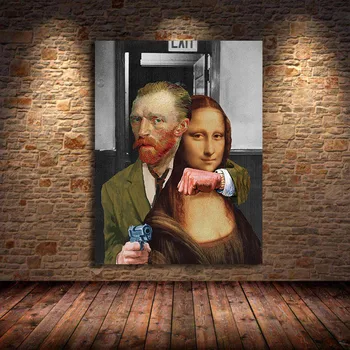 Zábavné Umenie Van Gogh a Mona Lisa Plátno Plagáty a tlač Abstraktné Slávny olejomaľby na Plátne, obrazov na Stenu pre Domáce Cuadros