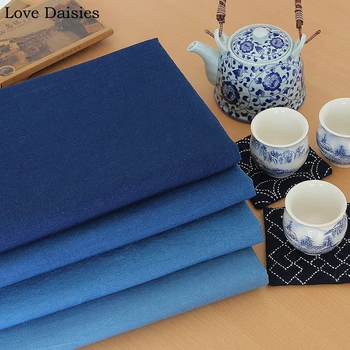 Čínske Tradičné Tmavé Svetlo Handwork Indigo Modrá Calico Bavlnenej Tkaniny pre DIY Domova Oblečenie Sashiko Výšivky