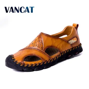 2019 Nové Letné Sandále Mužov Priedušná Kvalitné Originálne Kožené Sandále Muž Byty Plus Veľkosť Módne Bežné Pláži pánske topánky