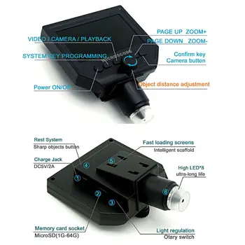 G600 +600 X 3.6 MP Digitálny Mikroskop Digitálne Spájkovacie Video Mikroskopom Fotoaparát 4.3 palcový LCD Endoskopu Zväčšovacie Fotoaparát