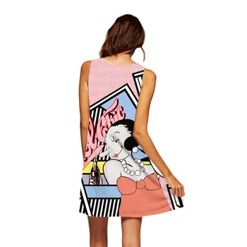 Ženy Lete Boho Šaty Sundress 3D Šik Dievčatá Vytlačené Vintage Voľné Šifón Bežné Šaty 2020 Sexy Mini Krátke Plážové Šaty