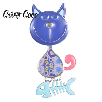 Cring Coco 2019 Cute Pet Zvierat Mačka Brošňa Zliatiny Smalt Rybie Kosti Pin Šperky Očarujúce Golier Preklopke Kolíky Brošňa pre Mužov, Ženy