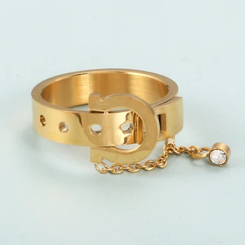 Luxusné Crystal Kúzlo Pás S Reťazca Krúžok Zlatá Farba Nehrdzavejúcej Ocele Prst Prstene Pre Ženy, Mužov, Šperky, Svadobné Party Dary