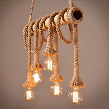 Vintage Lano bambusu Prívesok Svetlá Osobnosti Loft Svetlá Konopné Lano dreva lampy, Kuchyňa, Kaviareň a Bar Dekor