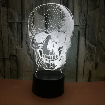 Lebka Hlavy 3D Nočné Svetlo Farebné Dotykové Diaľkové Svetlo Halloween Darček Atmosféru 3D stolná Lampa Ilúziu, Stolná Lampa Domáce Dekorácie