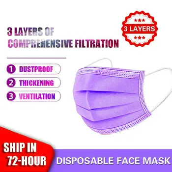 10-500pcs Perple Jednorazové pleťové Masky 3 Vrstva Filter Proti Prachu Smog Earhook Priedušná Gázy Maska pre Dospelých Fialová Tvár, Ústa Maska