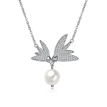 Vintage Prívesok Lastovička Pearl LEKANI Kryštály Od Swarovski Náhrdelník 925 Sterling Silver Elegantný Náhrdelník Elegantné, Jemné Šperky