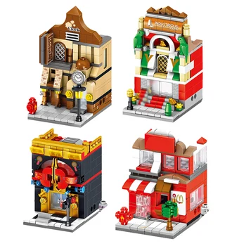 Mini City Pizza obchod Candy Pohodlie sklad Architektúry Tvorca Stavebné Bloky Dom Tehly Údaje Hračky Pre Deti Príbeh