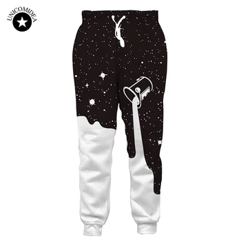 Joggers Mužov Tepláky Zábavné Galaxy Nalievanie Mlieka Vytlačiť 3D Nohavice Čierna Biela Farba Voľné Bežné Nohavice Pantalones Hombre
