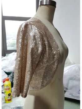 3/4 Dlhý Rukáv svadobné bunda Light Gold Sequined bolero bundy pre Prom Party Kabát Svadobné Bunda Zákazku