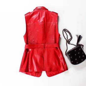 2020 Nový Príchod Vesta Ženy Z Ovčej Black Red Bez Rukávov Jacket Ladies Fashion Design Pás Klope Reálnom Kožené Vesta Všetky Zápasu
