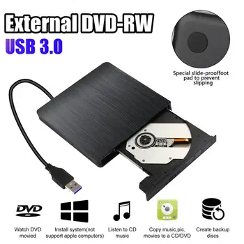 Externý USB 3.0, DVD RW High Speed CD Spisovateľ Tenký Plochý Kartáčovaný Zrna Jednotky Horák Čítačka, Prehrávač Pre PC, Notebook Optická Jednotka