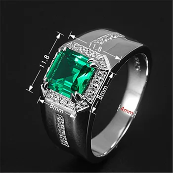 Luxusné Crystal Muž Modrá Zelená Krúžok Kúzlo Strieborná Farba Zirkón Snubný Prsteň Vintage Námestie Kamenné Zásnubné Prstene Pre Ženy Muži