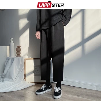 LAPPSTER Mens kórejský Módy Pevné Nohavice 2020 Mužov Bežné Ankel Dĺžka Harajuku Oblek Nohavice Joggers Vintage Čierne Tepláky