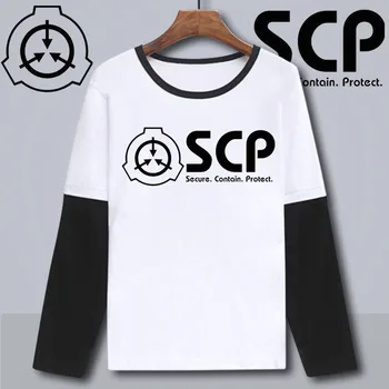 Unisex Anime SCP Nadácia Bezpečné Obsahovať Chrániť Bavlna Bežné Tričko Tričko Dlhý Rukáv Plný T Tričko