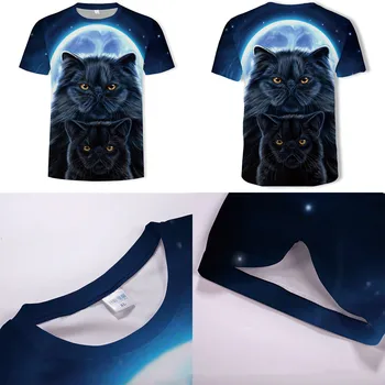 Európske a Americké nové populárne letné mužov dvojlôžková mačka tlače 3D digitálne tlačené t-shirt pánske nové krátke sleeve T-shirt štýl
