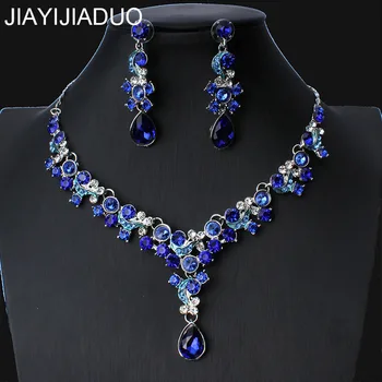 Jiayijiaduo Strieborná Farba Drahokamu Svadobné Šperky Sady Klasické Slza Crystal Svadobný Náhrdelník Sady Európskych Strán Šperky