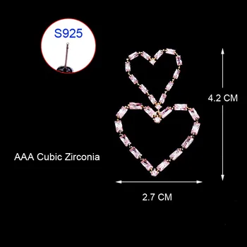 Červené Stromy Značky Módne Šperky AAA Cubic Zirconia Stud Náušnice Pre Ženy Dvojité Srdca Náušnice S 925 Sterling Silver Needle