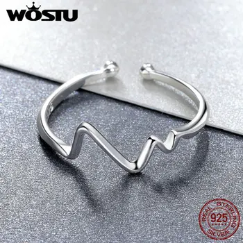WOSTU Autentické 925 Sterling Silver Módne Vlny Otvoriť Prstene Pre Ženy, Srdce Biť Nastaviteľný Krúžok Jemné Šperky Strany Darčeky CSR159