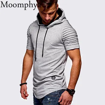 Moomphya Skladaný rukávom s kapucňou t shirt mužov dlhým vlascom, t košele Slim t-shirt Hip hop tričko streetwear zábavné tričká letné top