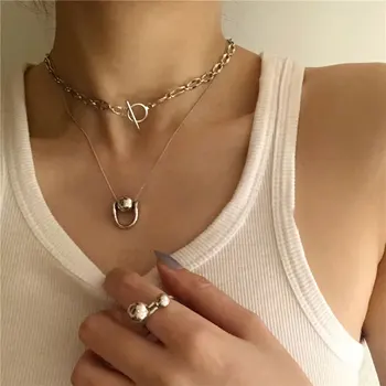 XIYANIKE kórejský Jedinečný Dizajn Geometrické Kolo Perličiek Prívesok Žena Trend Krátky Náhrdelník Svetlo Luxusné Retro Núdzi Šperky