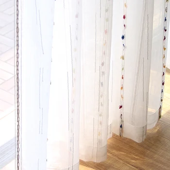 Nordic Vertikálne Farebné Stereoskopické Vyšívané Line Úplnej Prikryť Okenné Tylu Závesy Pre Obývacia Izba vlastné wp263#40