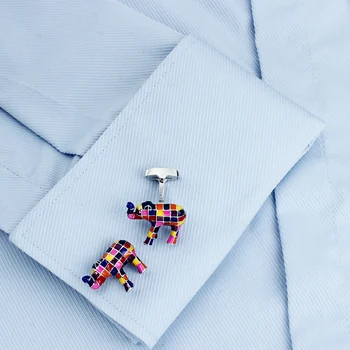 HAWSON Zaujímavé Farebné Slon manžetové gombíky Kvalitné francúzske Tričko manžetové gombíky Módne Pánske Oblečenie Príslušenstvo s Box
