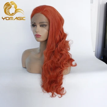 Yomagic Oranžovej Farby, Syntetické Vlasy Predné Čipky Parochne pre Ženy Telo Vlna Tepelne Odolných Vlákien Glueless Čipky Parochne Prírodné Vlasové